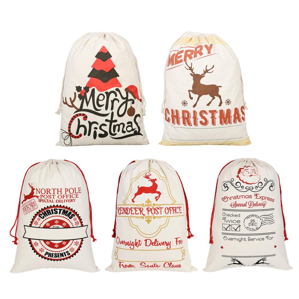 Grande sacchetto regalo di Natale Decorazioni Natale Babbo Natale Sacco Coulisse Tela Imballaggio Stoccaggio regali di Capodanno 50x70 cm
