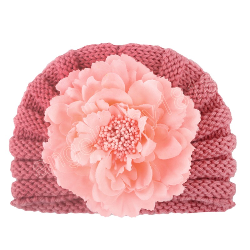 Chapeaux chauds à fleurs de pivoine pour tout-petits, bonnet en laine tricoté de couleur unie, couvre-chef pour bébé, accessoires Photo de décoration de noël