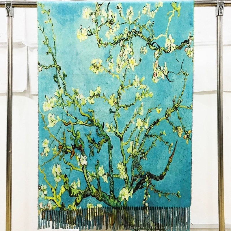 Eşarplar Tasarımcı Fransa Delies Pint Kaşmir Eşarp Kadınlar Van Gogh Yağlı Yetiştirme Pashmina Shawl Kış Lüks Markası Çaldı Artı Boyut 200cm 221010