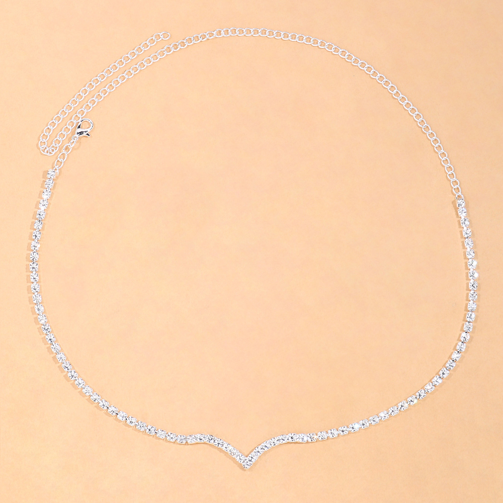 Other Simple V Shape Necklace Choker Jewelry Tennis Chain Kpop Crystal Necklace Aesthetic For Women Wedding Accessories 221008