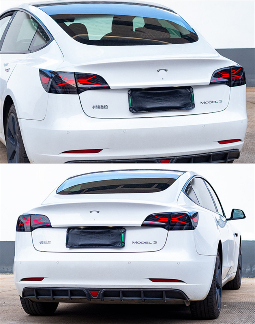 أضواء السيارة لنموذج Tesla 3 Model Y LED مصباح ذيل إشارة الدوران الديناميكي مع الرسوم المتحركة المتسلسلة عكس المصابيح الخلفية الفرامل