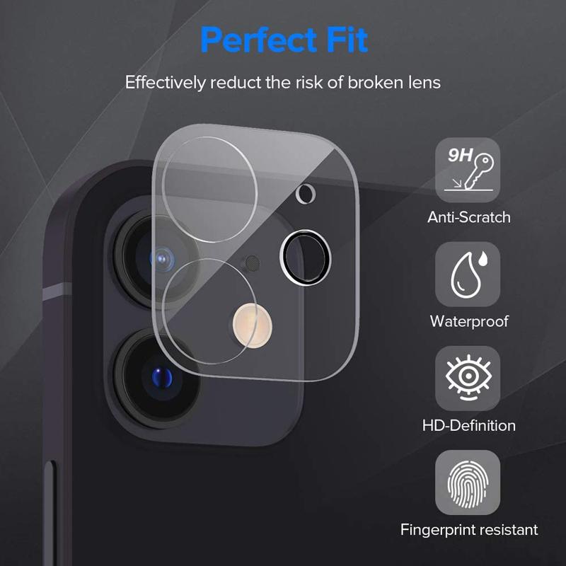 Protecteur d'objectif de caméra arrière 3D HD clair résistant aux rayures en verre trempé avec cercle de flash pour iPhone 14 13 12 Mini 11 Pro Max Film