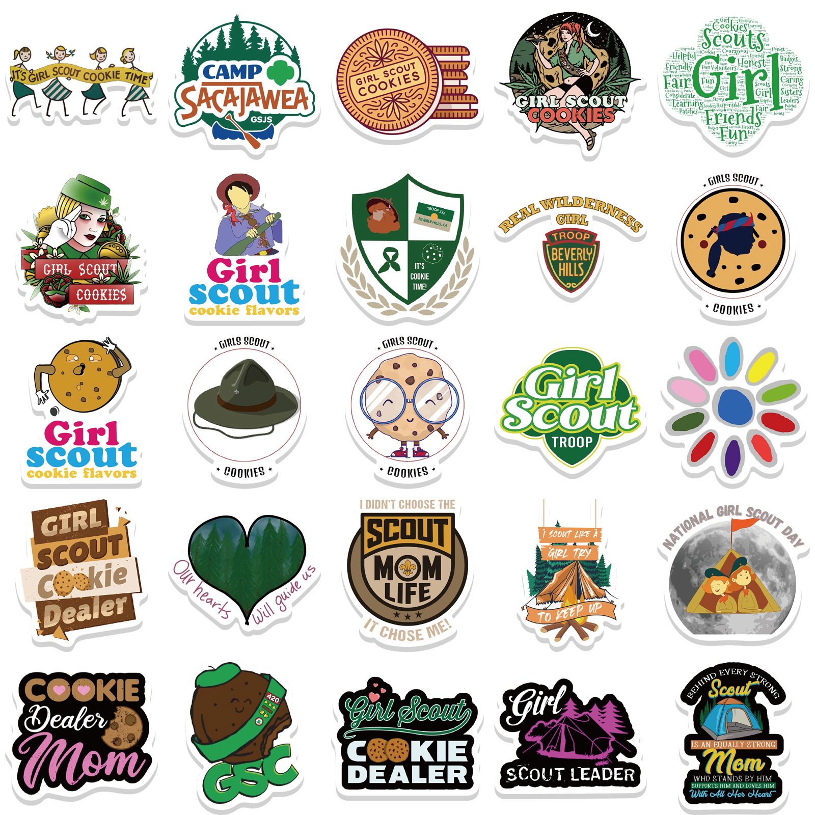 50 st Girl Scout Cookies Stickers Tecknad Graffiti Dekaler Barnleksaker DIY Laptop resväska Kylskåp Notebook Vattentät klistermärke