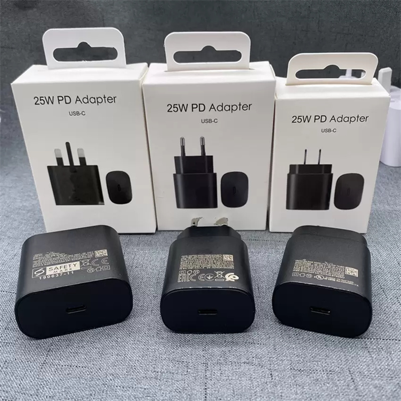 Samsung Duvar Adaptörü için Süper Hızlı Şarj S22 Plus Ultra S23 5G Şarj Cihazı 25W PD EU US UK AU Galaxy Note 20 S23 Z Flip 4 Cep Telefon Şarj Cihazları