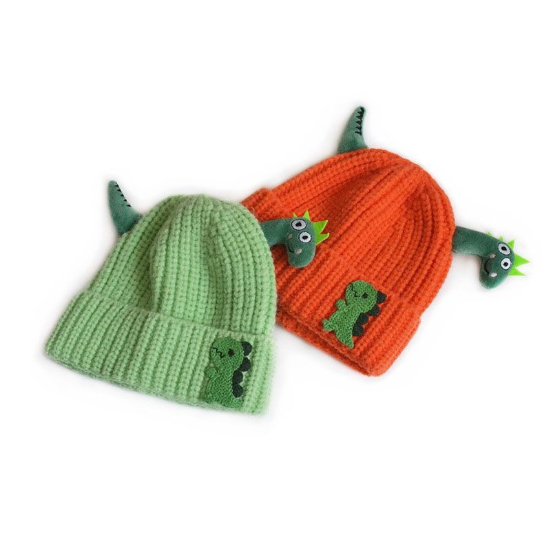 Autunno Inverno Bambino Bambini Cappello Lavorato A Maglia Ragazzi Ragazze Colore Caramella Cartone Animato Dinasaur Berretti Bambini Teschio Berretti Cappelli Caldi