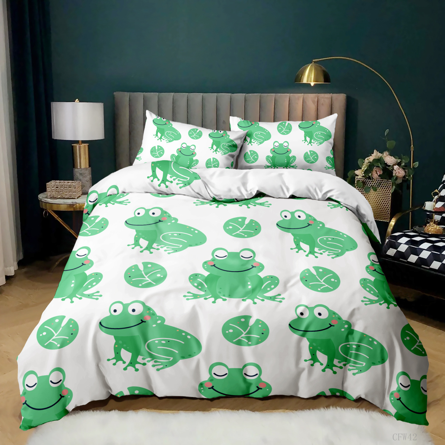 Ensembles de literie Dessin animé grenouille housse de couette ensemble vert clair dessin animé grenouilles mignon libellule Animal ensemble de literie pour enfant double taille Polyester housse de couette 221010