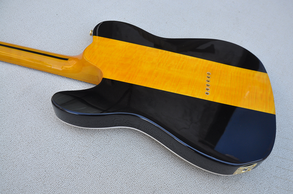 Chitarra elettrica verde blu tabacco Sunburst personalizzata in fabbrica con tastiera in acero giallo impiallacciatura di acero trapuntato L'hardware dorato può essere personalizzato