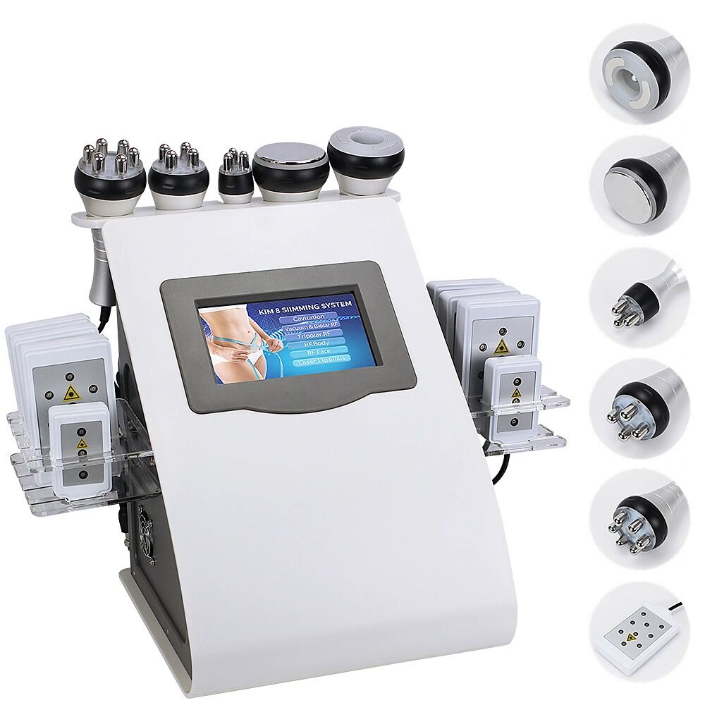 Equipamento de lipolaser de lipolaser de laser de cavitação ultrassônica portátil 6 em 1 Popular RF Radiofrequency Skin Strenking Vacuum Cavitation System