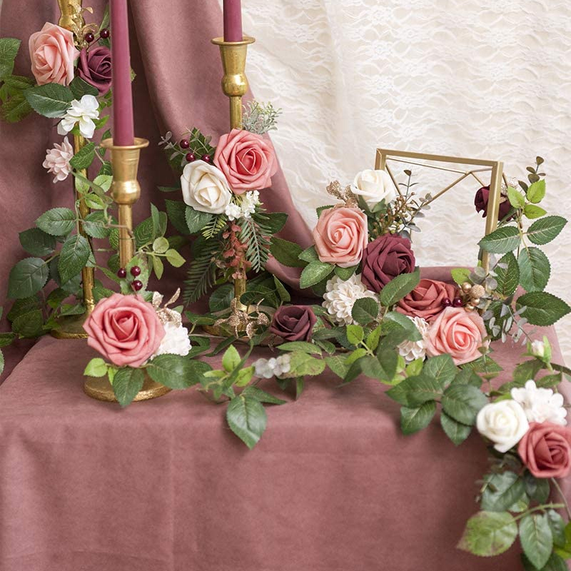 Faux Floral Verdure PE Mousse Rose Fleurs DIY Bouquets De Mariage Artificielle Faux Fleurs Feuilles Avec Des Poteaux Pour La Fête De Mariage Décoration De La Maison 221010