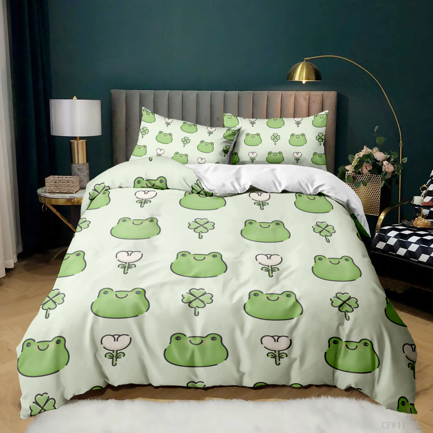 Постилочные наборы мультфильм -лягушка одеяльная крышка набор светло -зеленые мультфильм -карикатуры Симпатичные постельные принадлежности для животных с дракозой для детского двойного размера.
