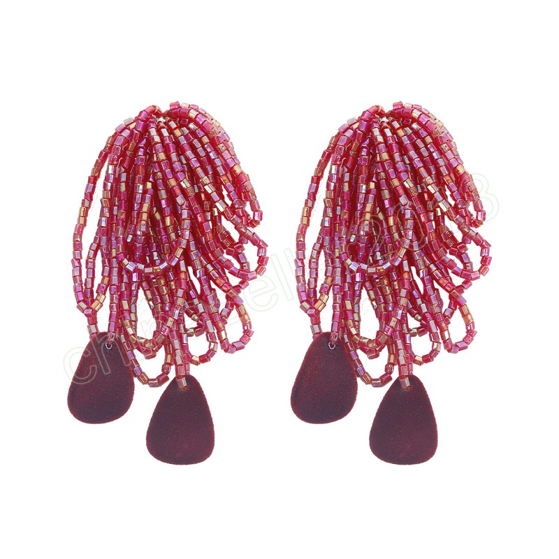 Orecchini pendenti con nappa petalo con perline multistrato donna Orecchini pendenti fatti a mano con perline di riso rosso vintage Bijoux da sposa