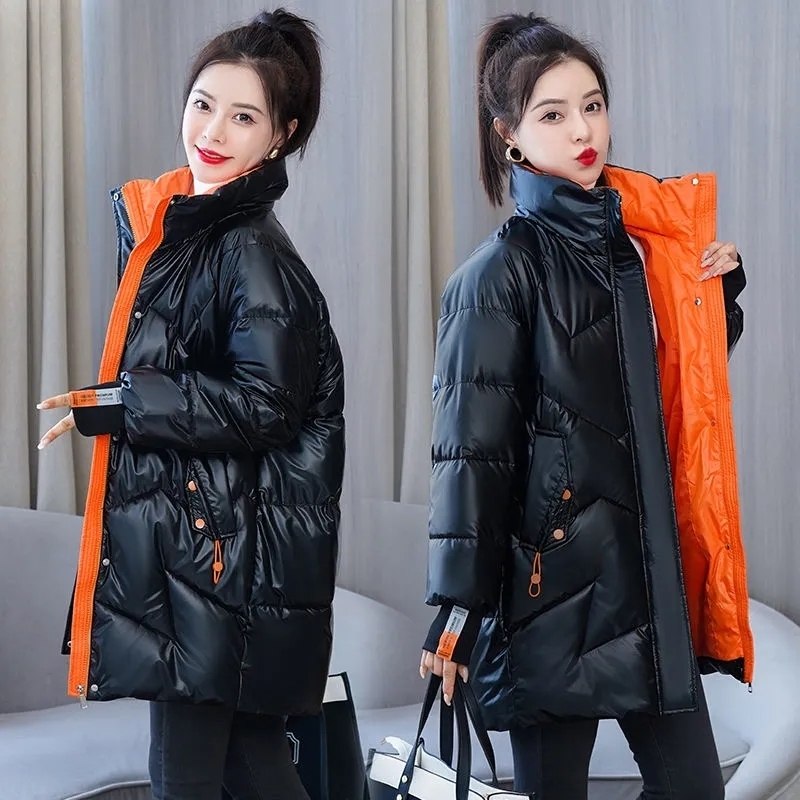 Womens Down Parkas Parka Women Winter Jacket Glossy Long Coat Cotton Padded Casual Parkas Jackets Thick Warm Female Overcoat Outwear 221010