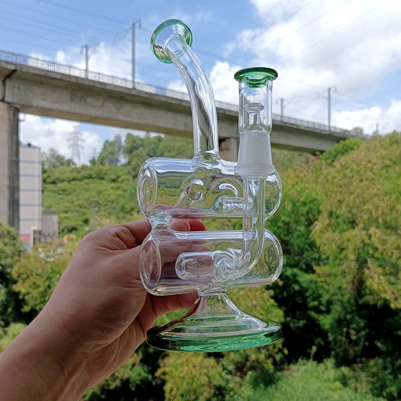 Mini Green Thick Glass Bong Hookahs Water Recycler Oil Dab Rigs Shisha for Smoking Pipes