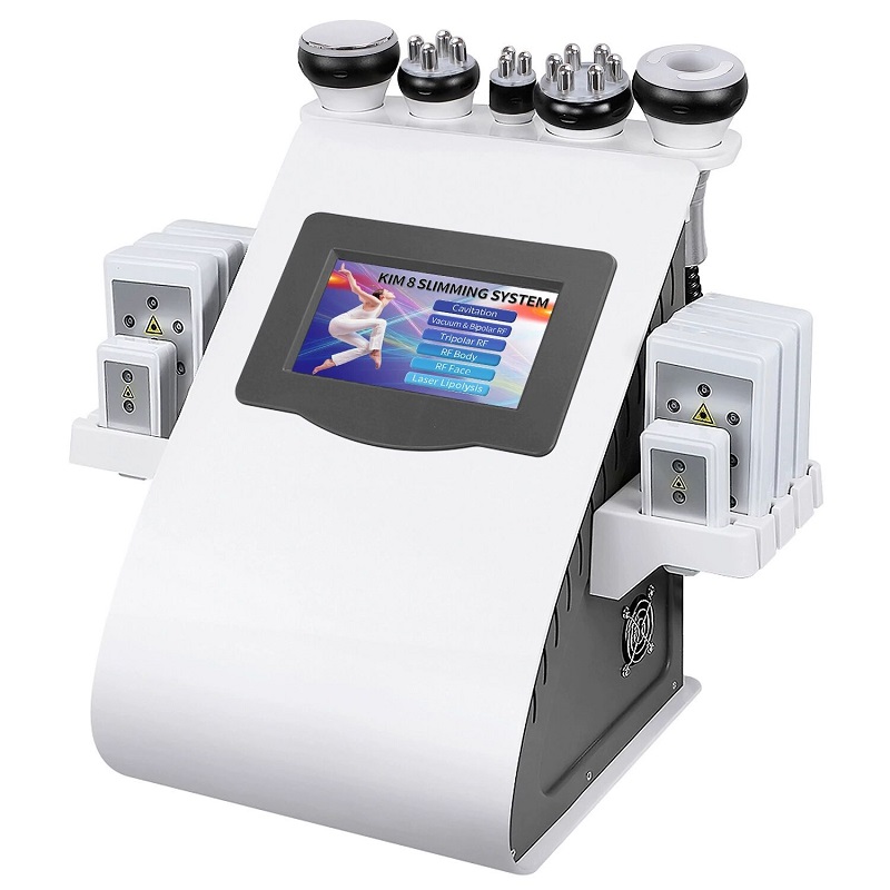 Equipamento de lipolaser de lipolaser de laser de cavitação ultrassônica portátil 6 em 1 Popular RF Radiofrequency Skin Strenking Vacuum Cavitation System