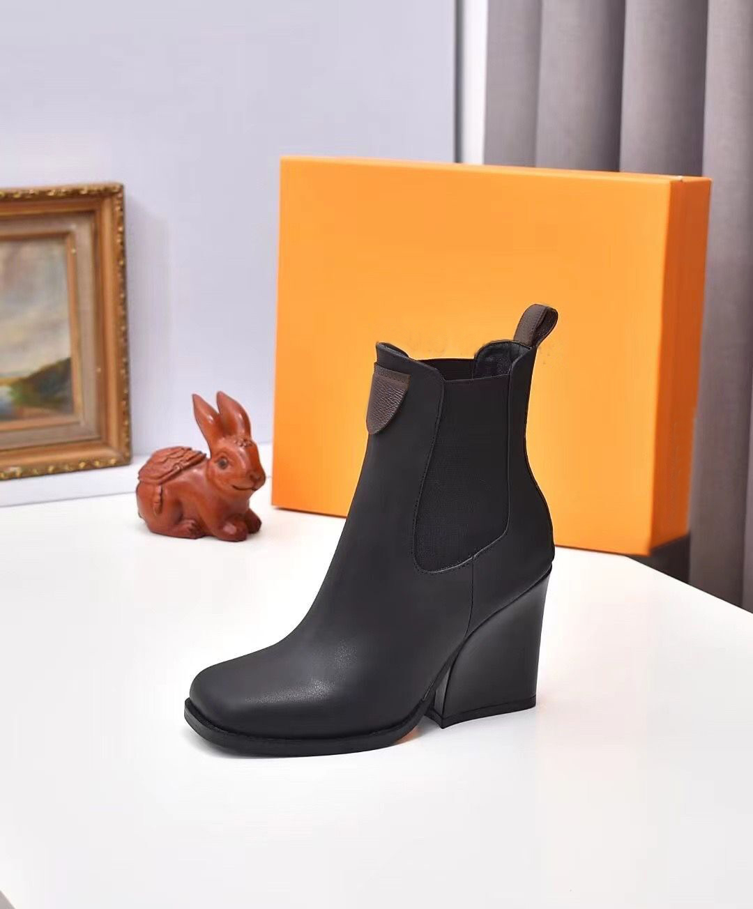 rivet letter boots woman cowhide zipper Metal buckle designer ankle boot 100% Leather lady High Heels fashion Autumn winter Thick heel women shoes size 35-41-42 With box