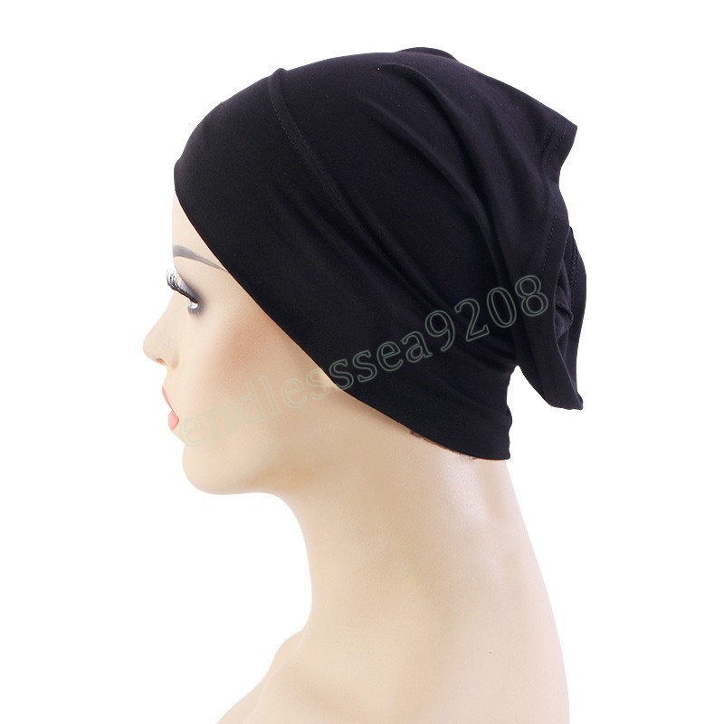 Donne indiane Cotone Hijab Turbante Cappello Islamico Sciarpa Perdita di capelli Copertura Cancro Chemio Cap tappo del tubo Stretch Copricapo Turbante Mujer