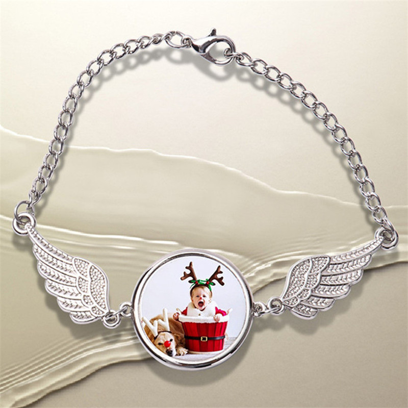 DIY sublimation blank mens love bracelet for woman silver angle wing transfer printing alloy round bracelet designer Souvenir Family Christmas Gift