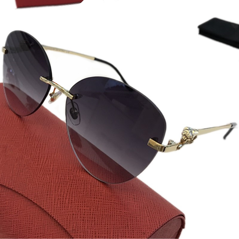 Lux eleglant Cateye Rimless Sunglasses UV400 para mulheres Leopard Gold Gold titânio HD Lentes de gradiente 58-19-140 Para óculos de prescrição S0269 Caixa de caixa completa