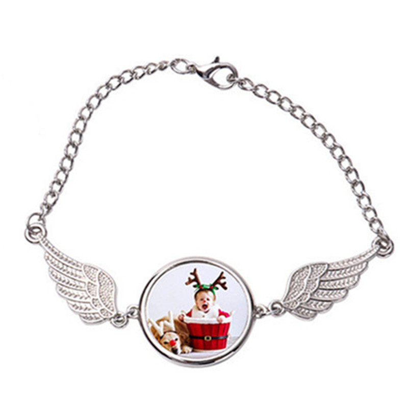 DIY sublimation blank mens love bracelet for woman silver angle wing transfer printing alloy round bracelet designer Souvenir Family Christmas Gift