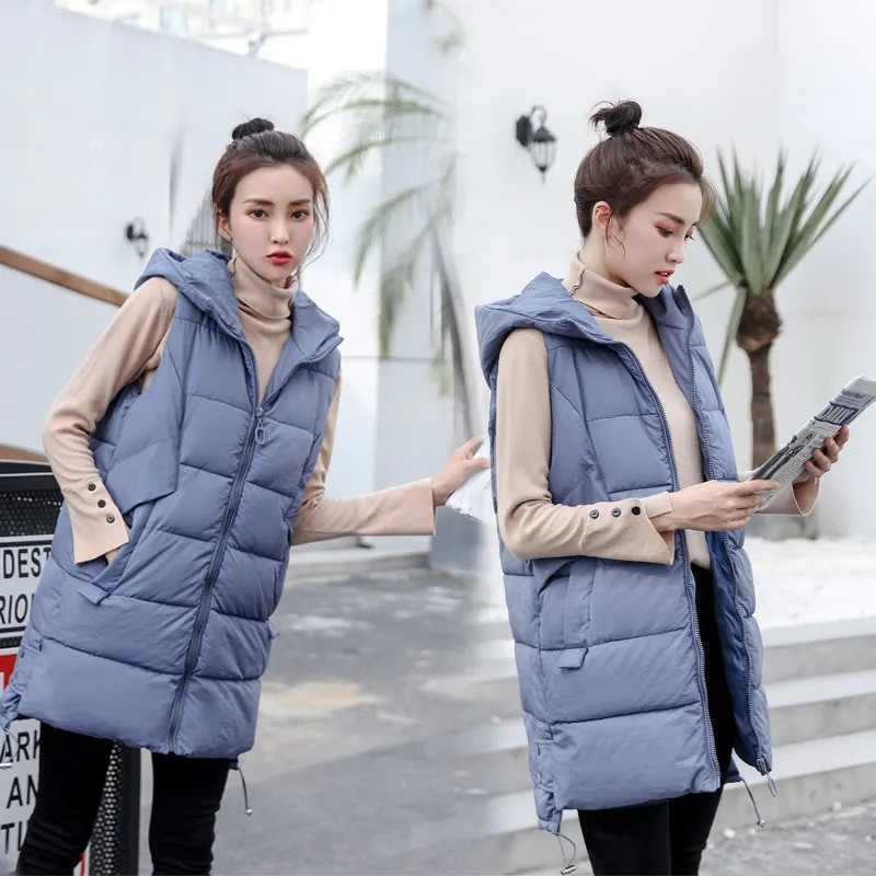 Femmes Gilets Femmes Gilet Veste Vers Le Bas Coton Gilet Automne Hiver Veste À Capuche Long Manteau Sans Manches Lâche Femme Gilet Neige Porter 221010