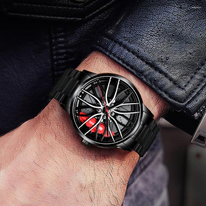 Wristwatches Men's Watches Waterproof Wheel Watch Car Rim Quartz Sports For Men Clock Mens Spinning259n