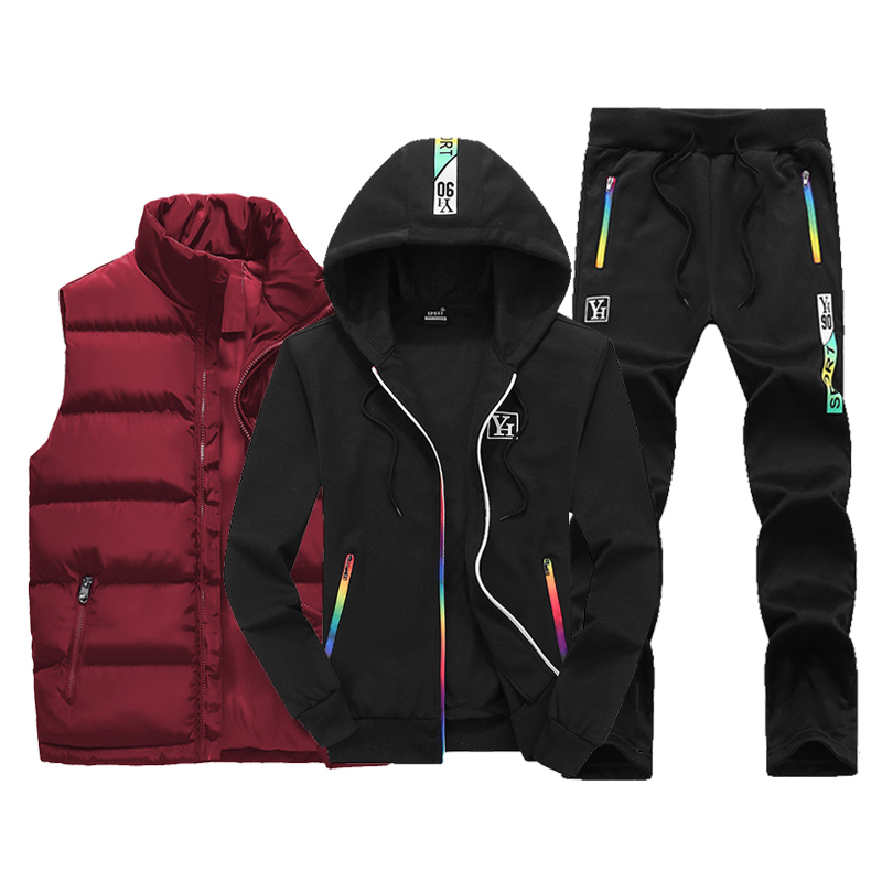 Tute da uomo Tuta invernale Abbigliamento da uomo Set da uomo 3 pezzi Gilet con cappuccio Set Fleece Zipper Casual Sport Pantaloni sportivi da uomo Tuta Outfit 221010