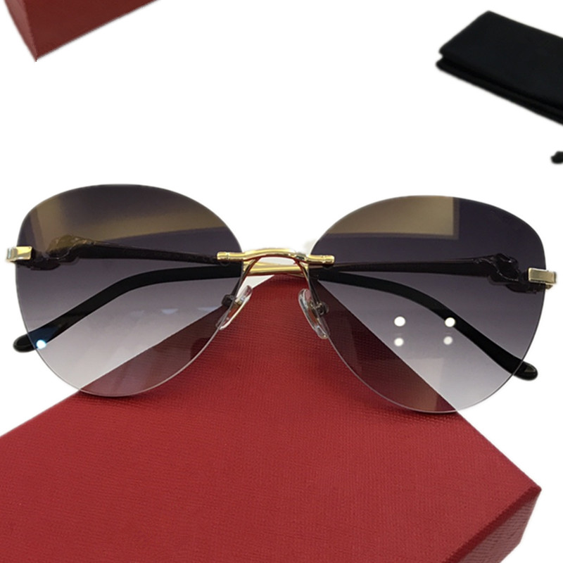 Lux eleglant Cateye Rimless Sunglasses UV400 para mulheres Leopard Gold Gold titânio HD Lentes de gradiente 58-19-140 Para óculos de prescrição S0269 Caixa de caixa completa