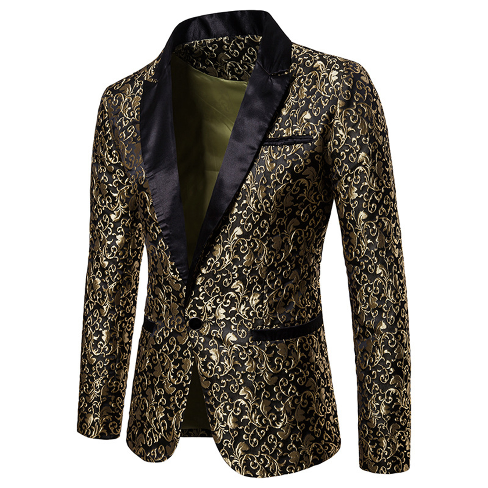 Men's Suits Blazers Gold Jacquard Bronzing Floral Suit Mens Single Button Jacket Wedding Dress Party Stage Singer Costume 221010