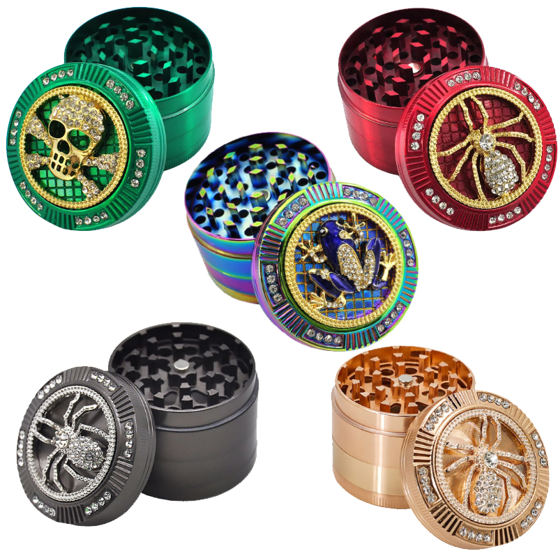 Diamond Animal Smoking Herb Grinders Spider Frog Skull Leaf Metal Tobacco Shredder Hand Grinder 52mm