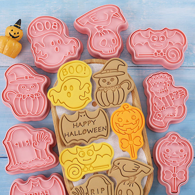 Moldes de cozimento Halloween Cookie Cutters Pumpkin Ghost Skull Pressível Biscoito Biscoito Biscoito Bolo de Releição Ferramenta de Decoração de Decoração Supplies 221010