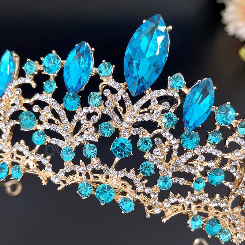 Couronne de mariage en strass cristal Rose bleu ciel, diadèmes de mariée, accessoires de coiffure pour cheveux, couvre-chef de fête pour femmes