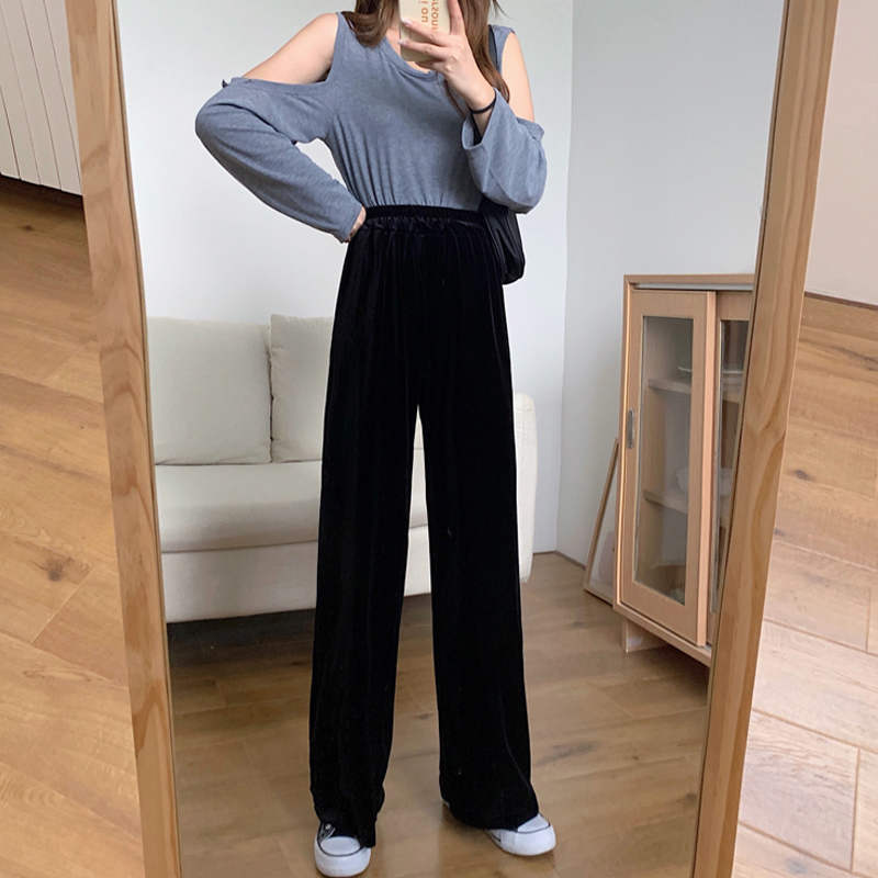 Women's Pants s Autumn Straight Velour Women High Waist Casual Wide Legs Black Purple Loose Female Fashion Student Trousers 221011