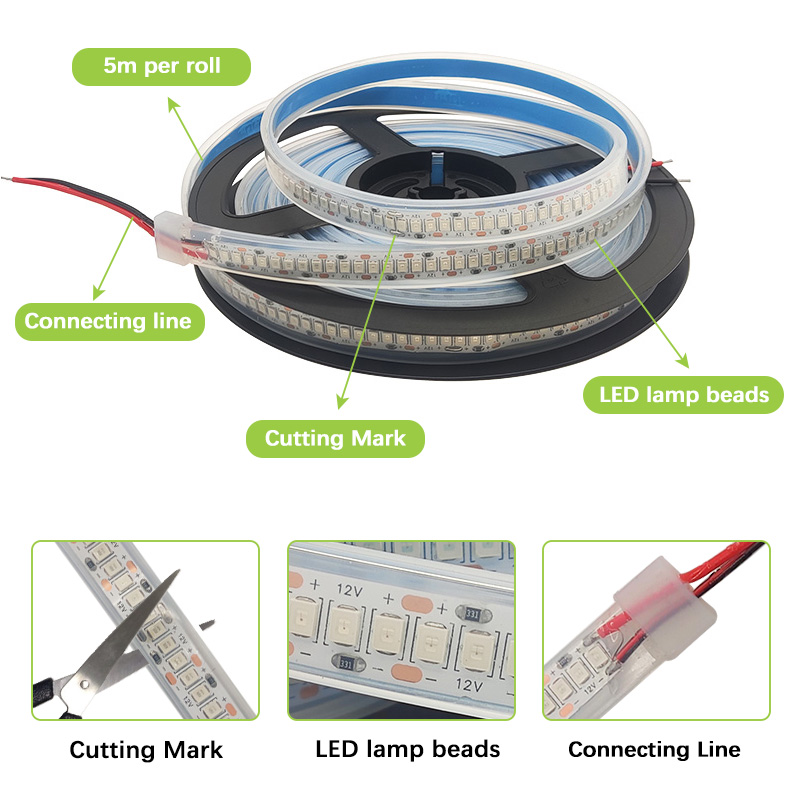 12V 2835 LEDストリップライト5mテープストリップ高密度留めるフレックス防水IP67シリコンチューブ240LEDSホームデコレーション