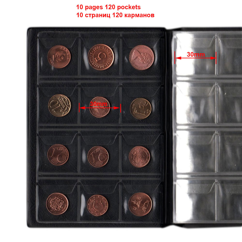 Фрамы PU кожаная монета альбом 10 страниц 120 Pockets Coin Album для карманов монет памятные монеты Medallions Badges Книга 221010