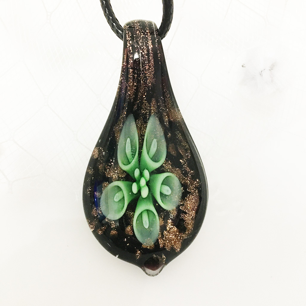 Handmade halsband örhänge Murano Glass Green Flower Water Drop Pendant Ethnic Style Cleavicle Chain Jewelry