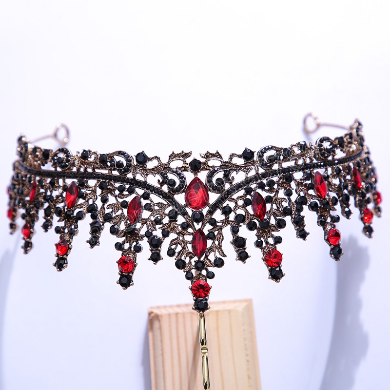 Vintage Retro Black Crystal Crown Queen Rhinestone Tiara Bride Wedding Party Halloween Jewelry Hair Accessories Headpiece