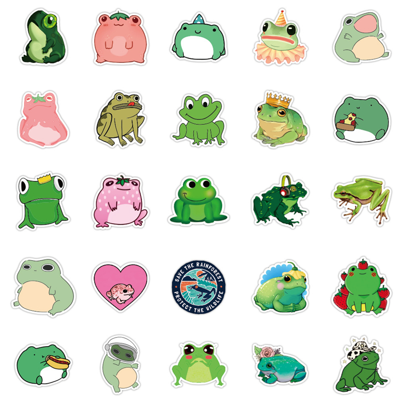 frog stickers Cartoon for Teen Kids Water Bottle Cool Waterproof Decal for Girl Laptop Bicycle Skateboard Phone Computer Guitar