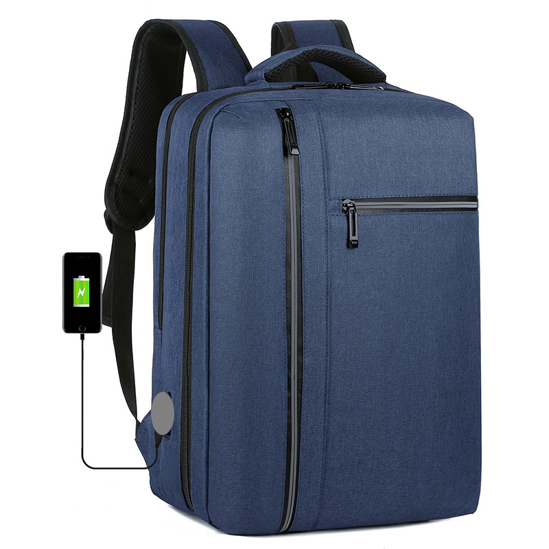 Backpack Men Polyester Plain Wear Resistance Waterproof With USB Charging Business Crossbody Bag Reflective Strip Design