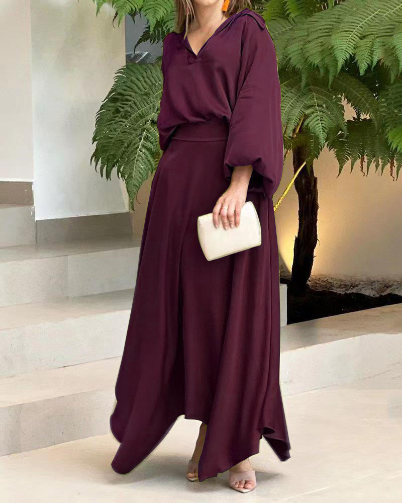 Tvådelt klänning mode kvinnor sätter lös långärmad topp elegant lång kjol set hög streetwear kostym kvinnlig 221010