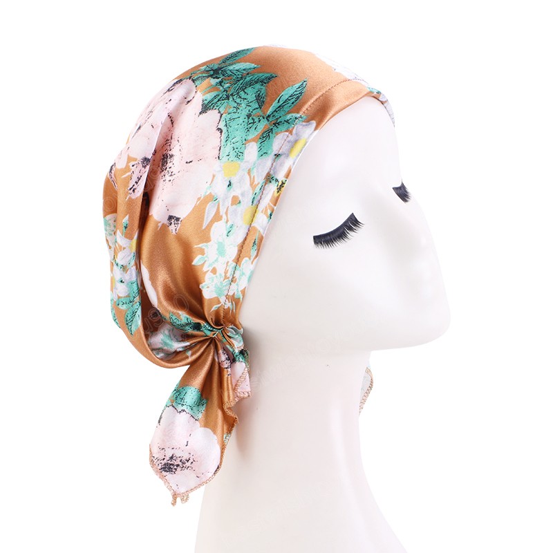 Pre-tied Women Turban Satin Paisley Pattern Muslim Headband Soft Flexib Hair Scarf Chemo Cap Leadies Head Wrap Bandana
