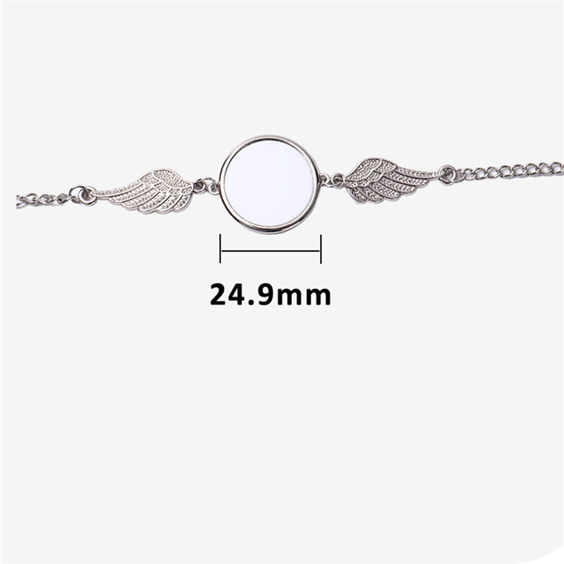 DIY Sublimatie Blanco Mens Love Bracelet For Woman Silver Angle Wing Transfer Printing Legering Ronde armbandontwerper Souvenir Familie Kerstcadeau