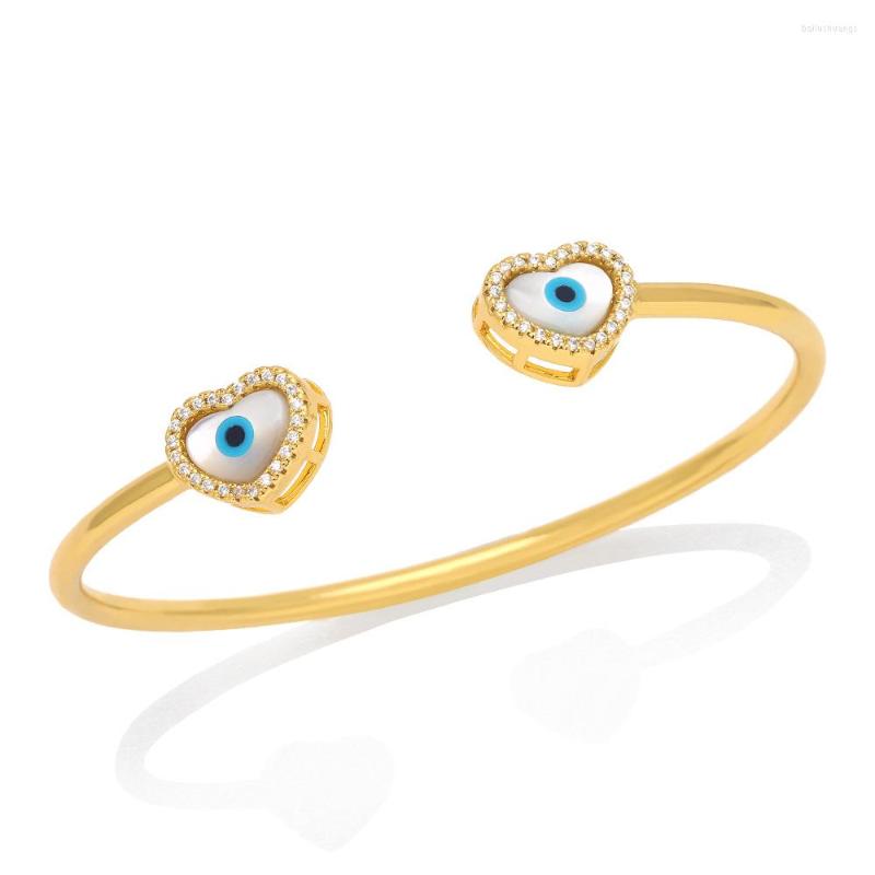 Bangle Fine 18k Gold Plated Blue Eye justerbara öppna armband Vatten Drop White Shell 2022 Trending Love Heart Cross Jewelry3281