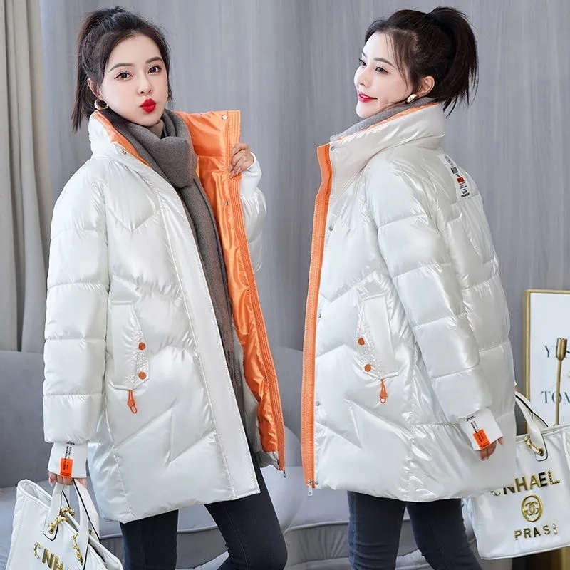 Womens Down Parkas Parka Women Winter Jacket Glossy Long Coat Cotton Padded Casual Parkas Jackets Thick Warm Female Overcoat Outwear 221010