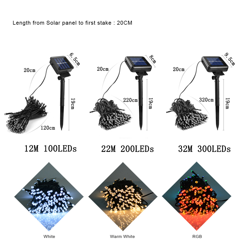 Utomhus Solar String Light 100 200 300LEDS 8 Lägen Vattentät sollampa för trädgårdar Bröllopsfest Alla hjärtans julgran Heminredning