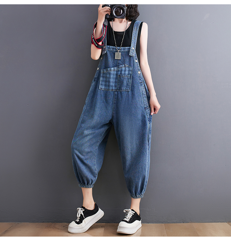 Kvinnors jean sommar lös elegant breda ben baggy byxor kvinnliga casual rompers denim overaller dungarees kalvlängd l221011