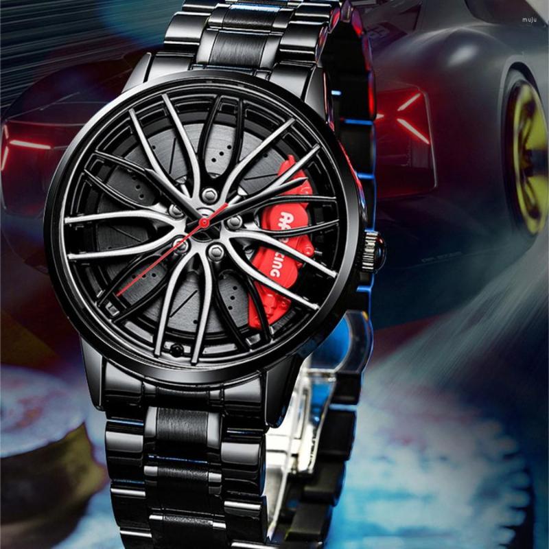 Montres-bracelets Montres pour hommes Montres étanches Montre de voiture Rim Quartz Sports pour hommes Horloge Mens Spinning2444