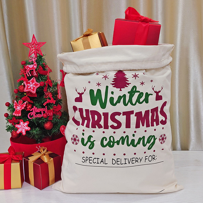 Christmas Gift Wrap Bag Sack Drawstring Santa Arrival Claus Storage Candy Bags Large Xmas Gift Holders Party Supplies ZXF10