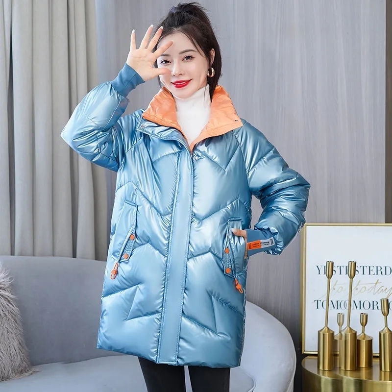 Womens Down Parkas Parka Women Winter Jacket Glossy Long Coat Cotton Padded Casual Parkas Jackets Thick Warm Female Overcoat Outwear 221010