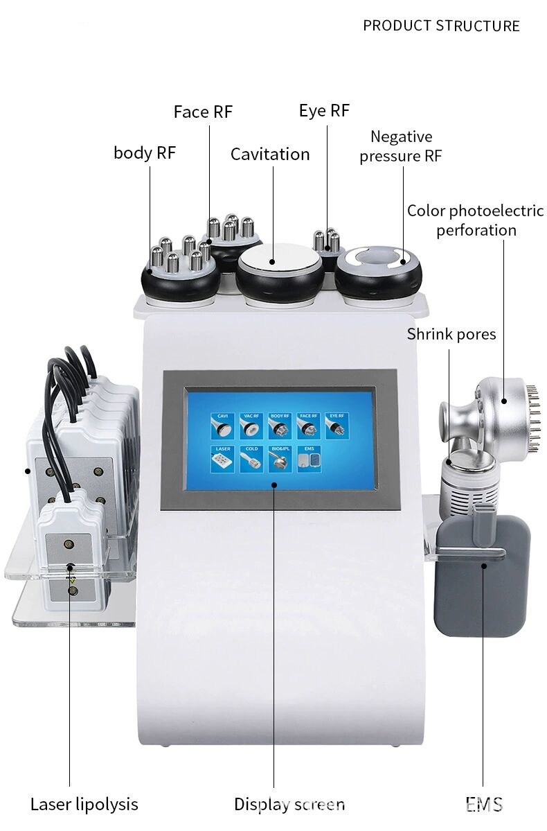 Bärbar bantmaskin ansikte Lyftande radiofrekvens RF 40K Body Shaping Cavitation Lövsduktion Ultraljudslipolaser sug Lipolysfettreduktion