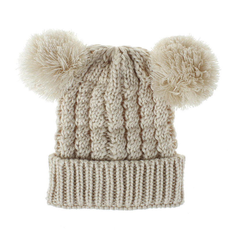 Bonnet D'hiver Crochet Tricoté Chapeaux Accessoires De Cheveux Double Boules Twist Chaud Laine Tricot Chapeau En Plein Air Bébé Ski Chapeaux De Fête Filles Doux Crâne Cap